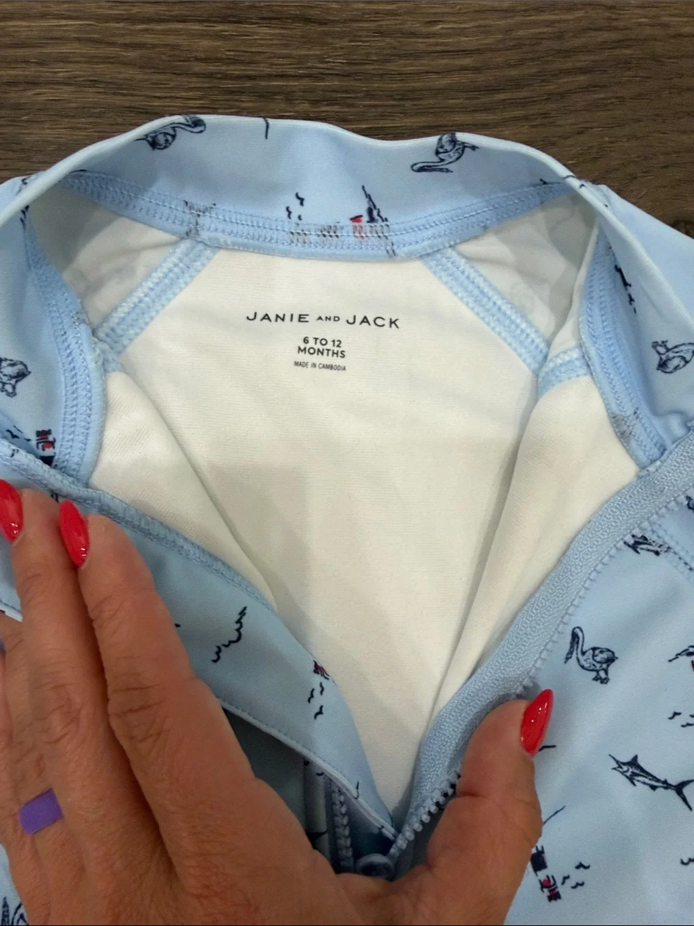 Janie and Jack Light Blue Nautical Zip-Front Rashguard One-Piece 6-12M